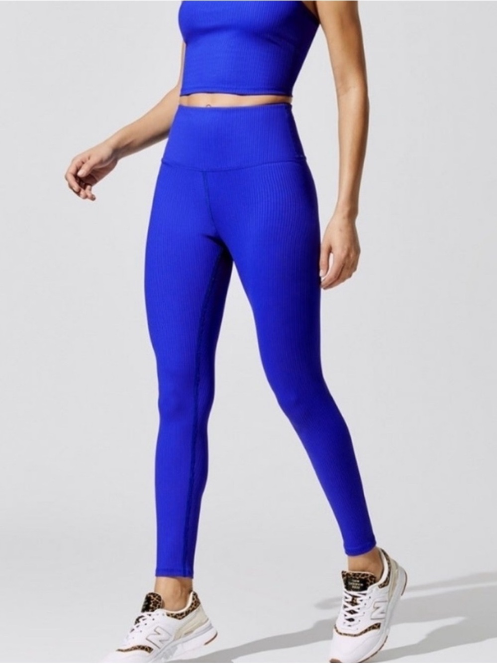 Carbon38 Ribbed High-Rise Leggings in Cobalt Blue - Picture 1 of 4